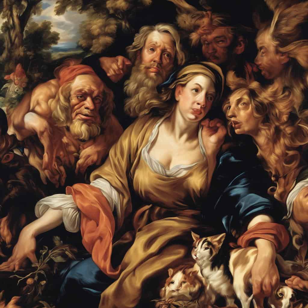 Ομορφικό έργο τέχνης με μεταφυσική αναζήτηση και θεματολογία, πλούσιο σε λεπτομέρειες και συμβολισμούς, ιδανικό για την τέχνη και μεταφυσική.