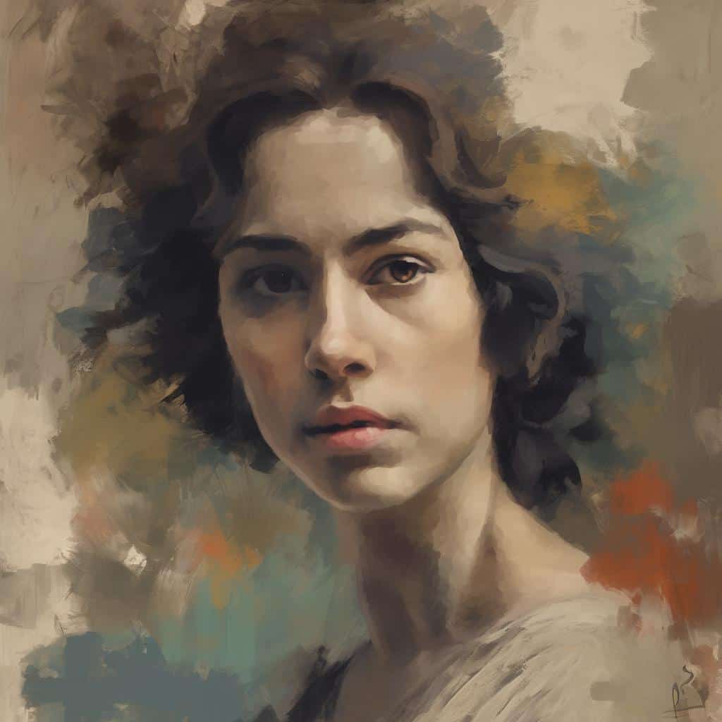 Ζωγραφική πορτρέτου γυναίκας με μεταφυσικό και καλλιτεχνικό ύφος, έμπνευση και εκφραστικότητα.